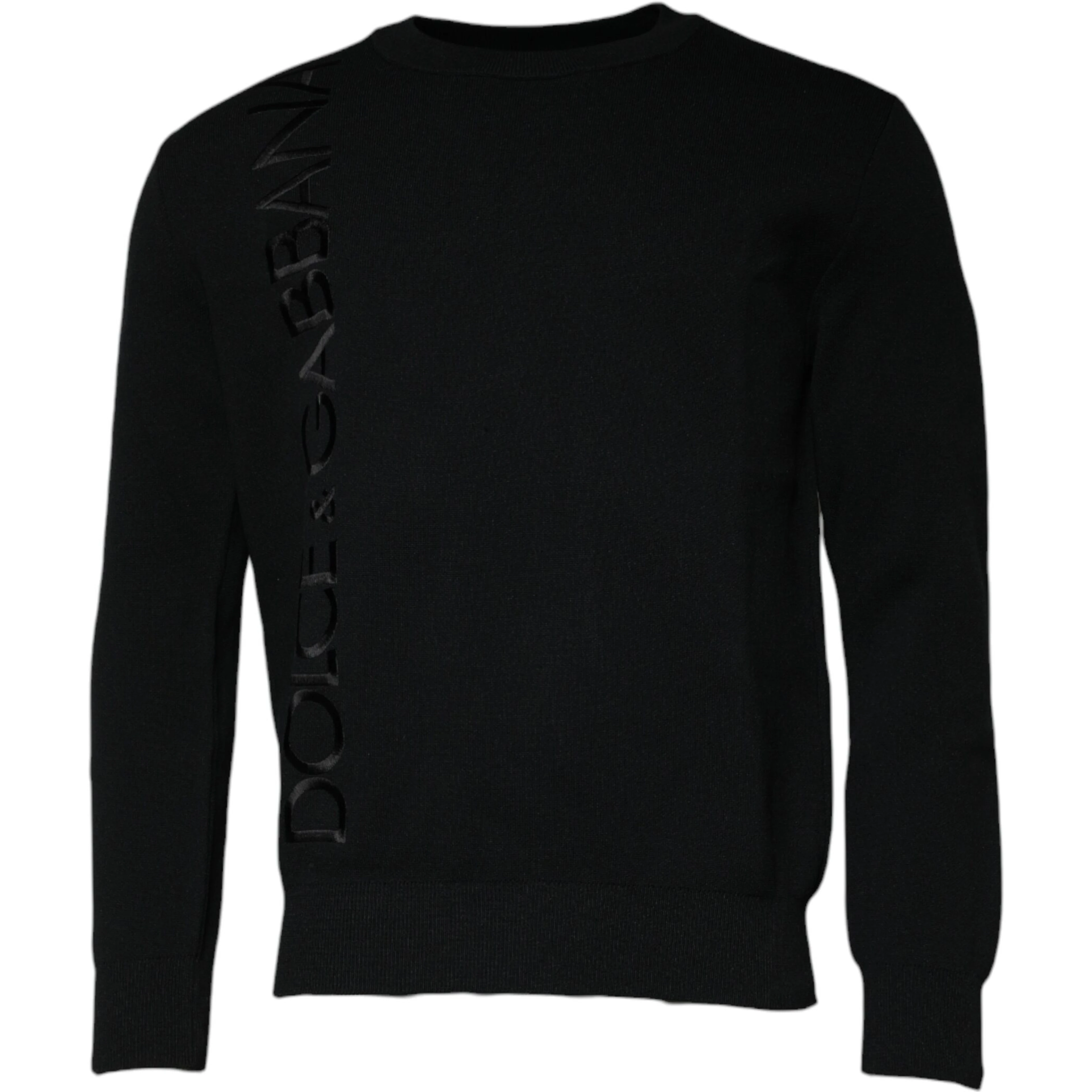 Black Nylon Logo Crew Neck Pullover Sweater