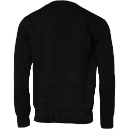 Black Nylon Logo Crew Neck Pullover Sweater