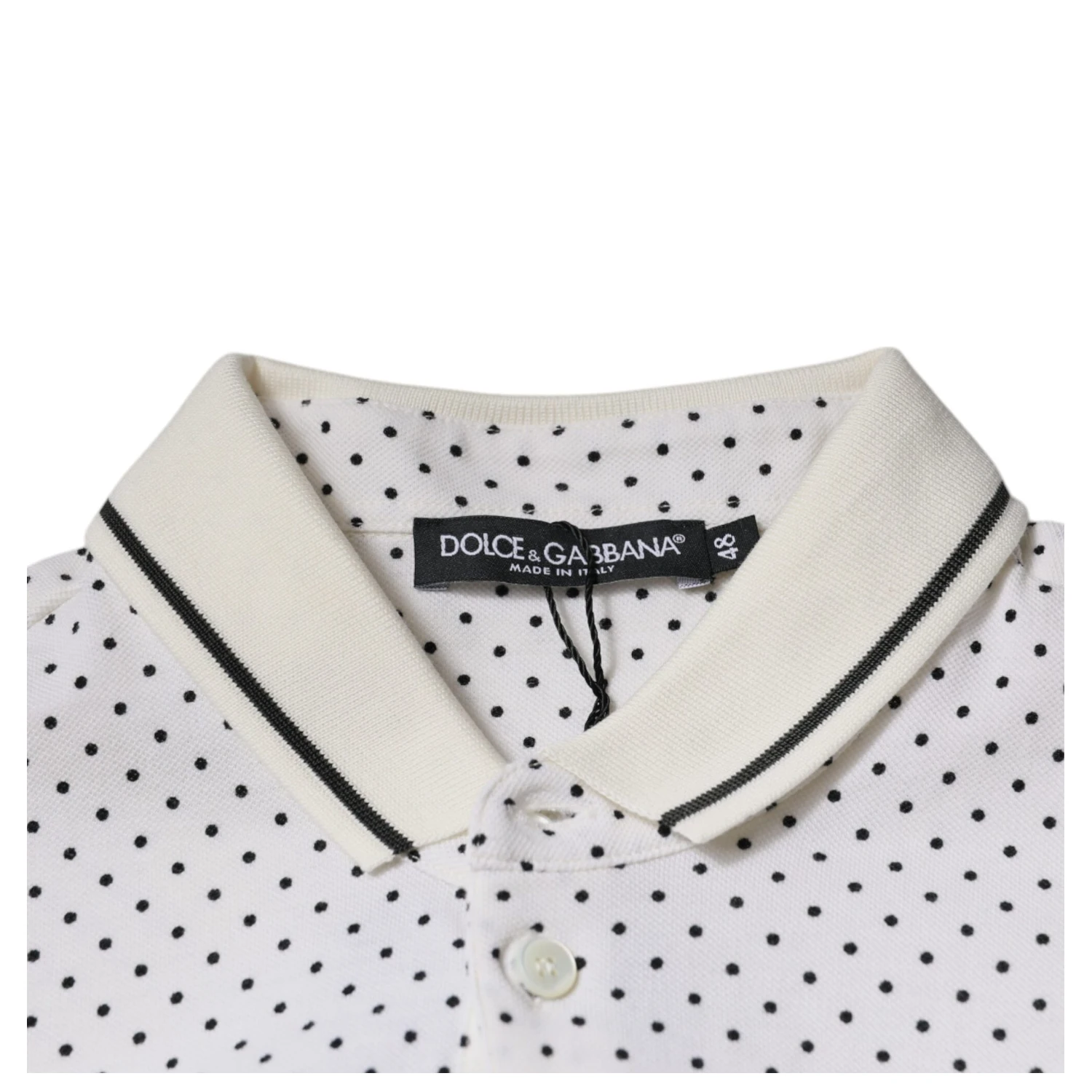 White Polka Dot Cotton Collared Polo T-shirt