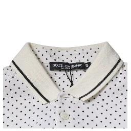 White Polka Dot Cotton Collared Polo T-shirt