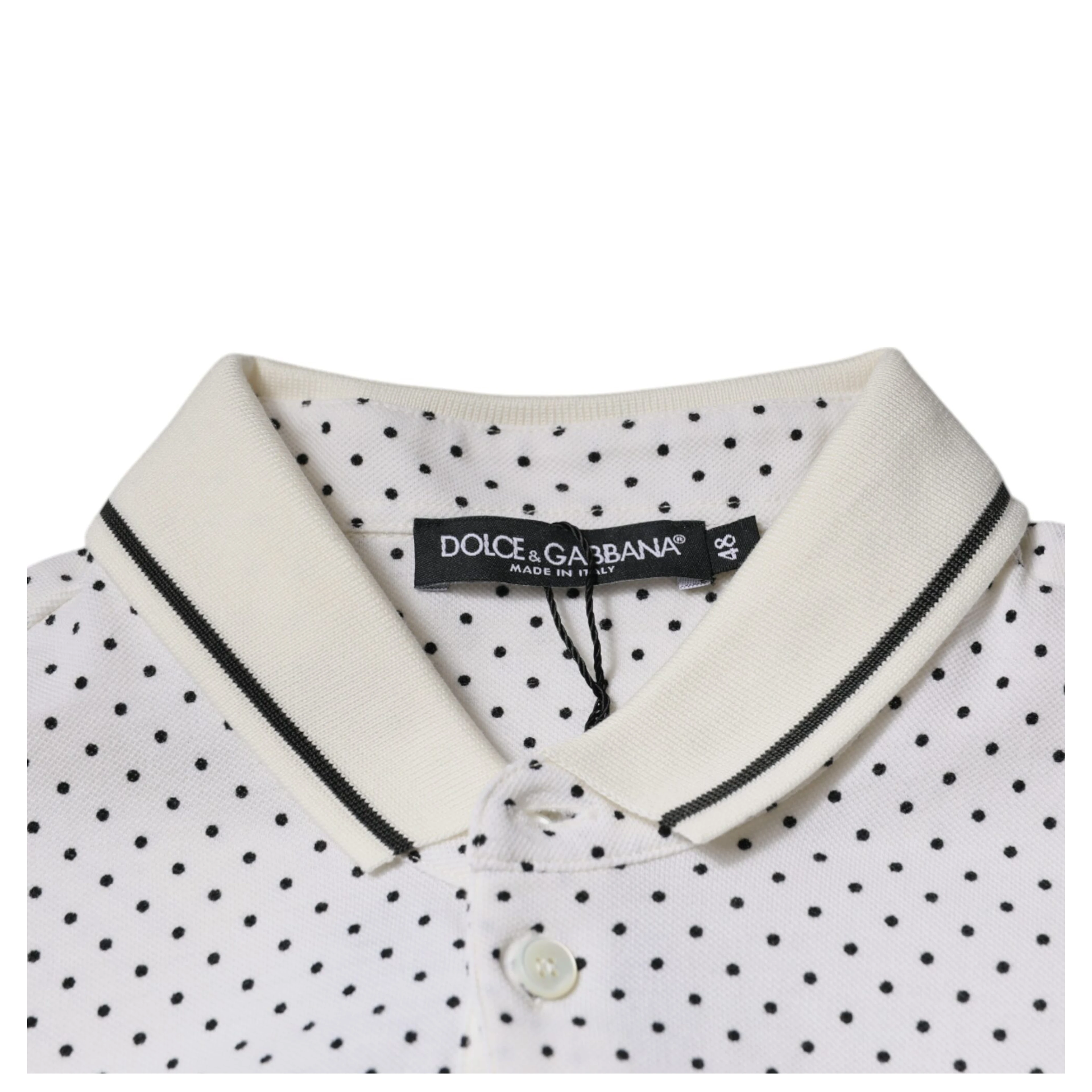 White Polka Dot Cotton Collared Polo T-shirt