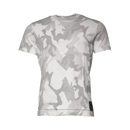 White Gray Camouflage Cotton Crew Neck T-shirt