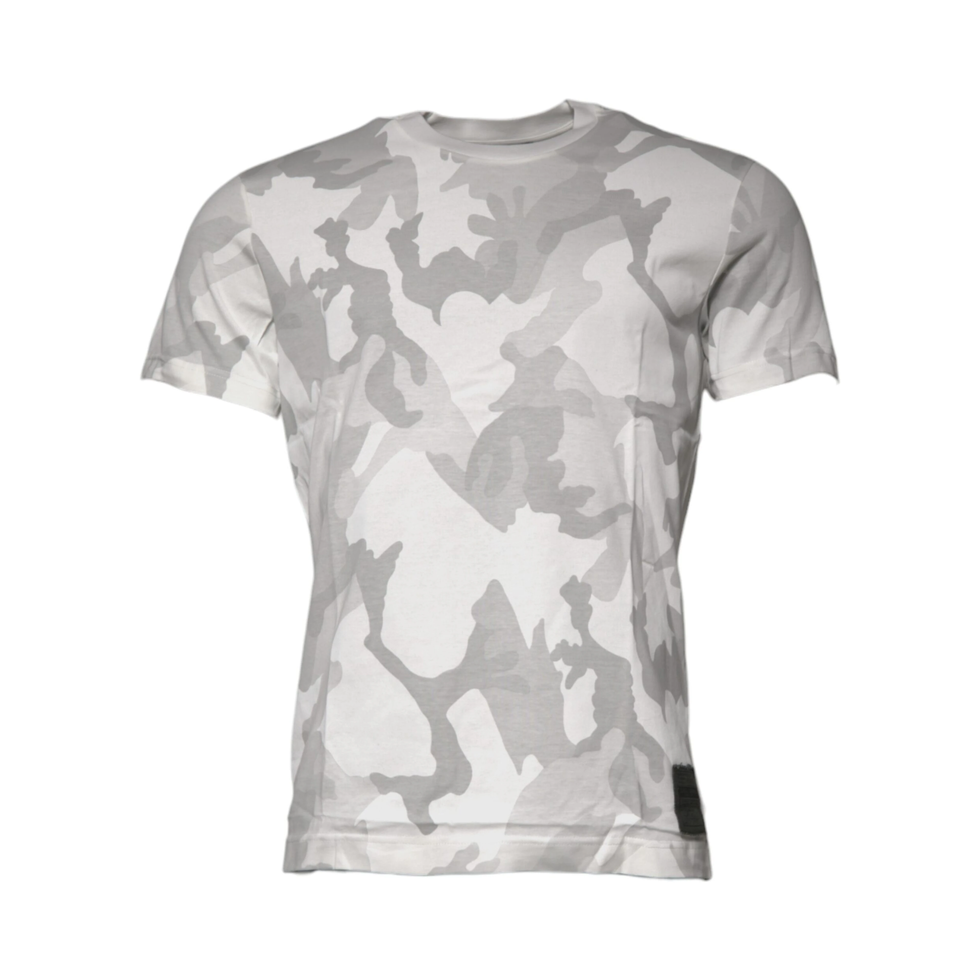White Gray Camouflage Cotton Crew Neck T-shirt