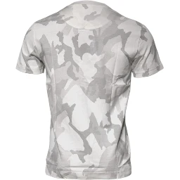 White Gray Camouflage Cotton Crew Neck T-shirt