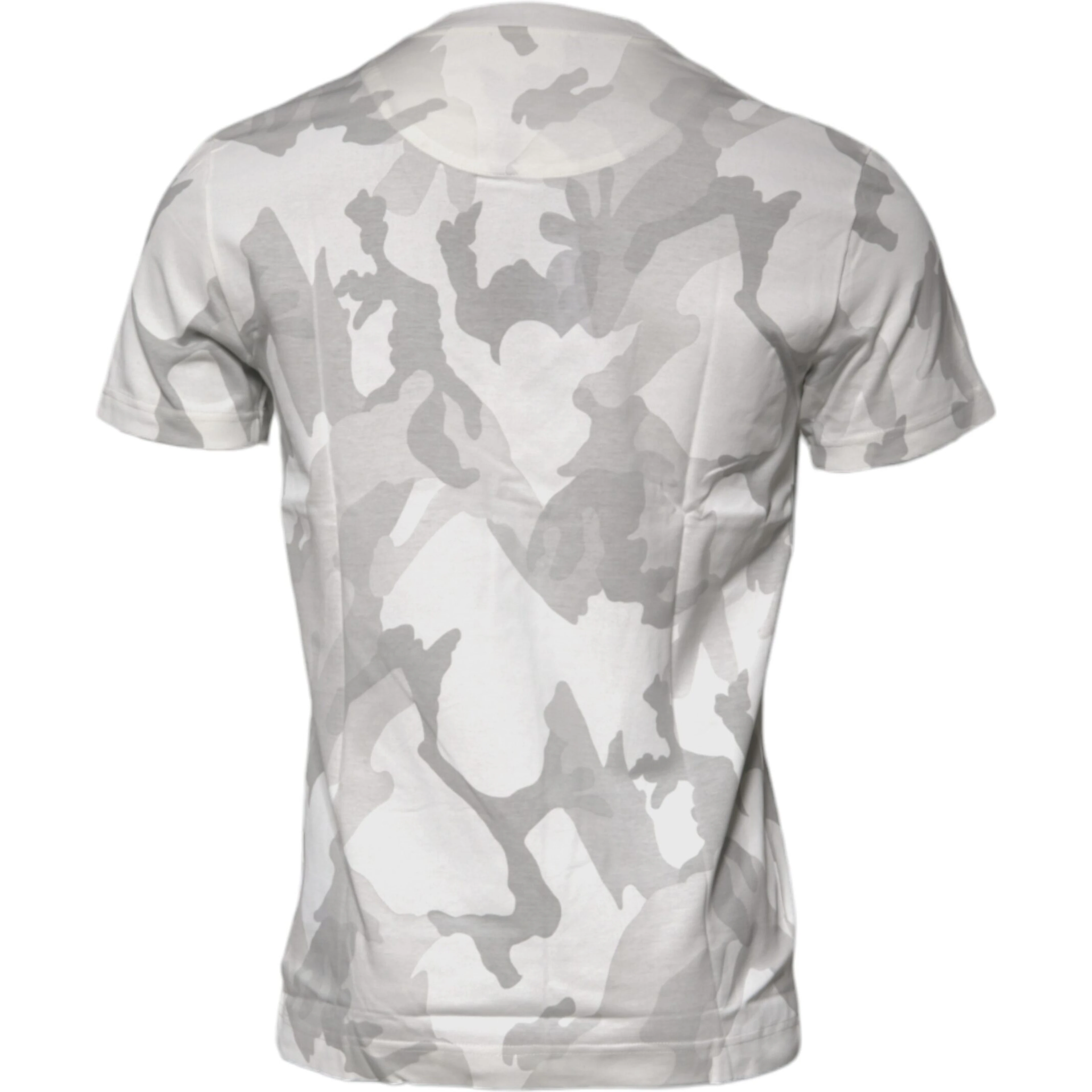 White Gray Camouflage Cotton Crew Neck T-shirt