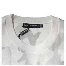 White Gray Camouflage Cotton Crew Neck T-shirt