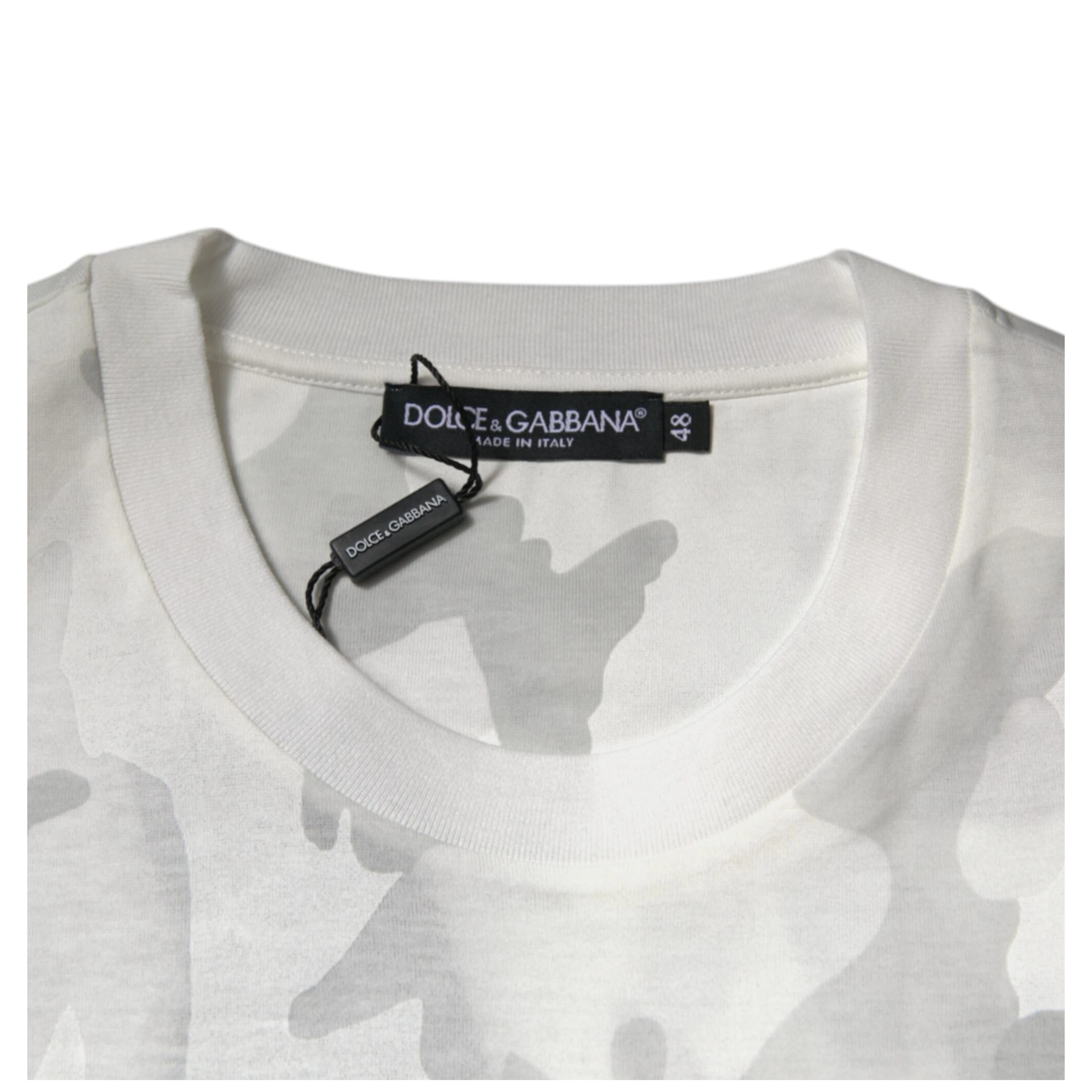 White Gray Camouflage Cotton Crew Neck T-shirt