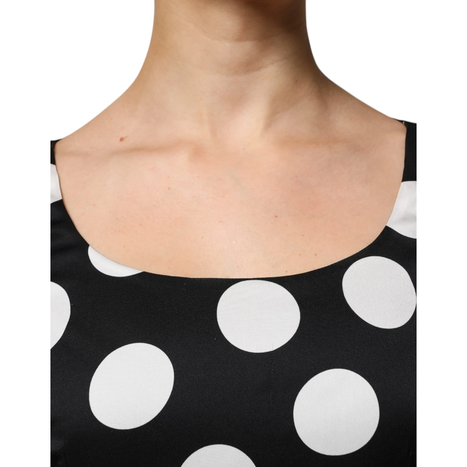Black White Silk Polka Dots Sheath Midi Dress