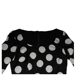 Black White Silk Polka Dots Sheath Midi Dress