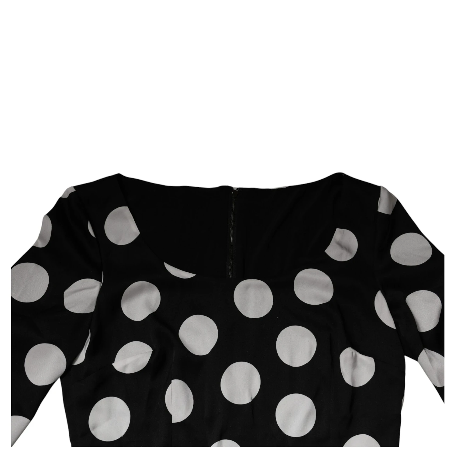 Black White Silk Polka Dots Sheath Midi Dress