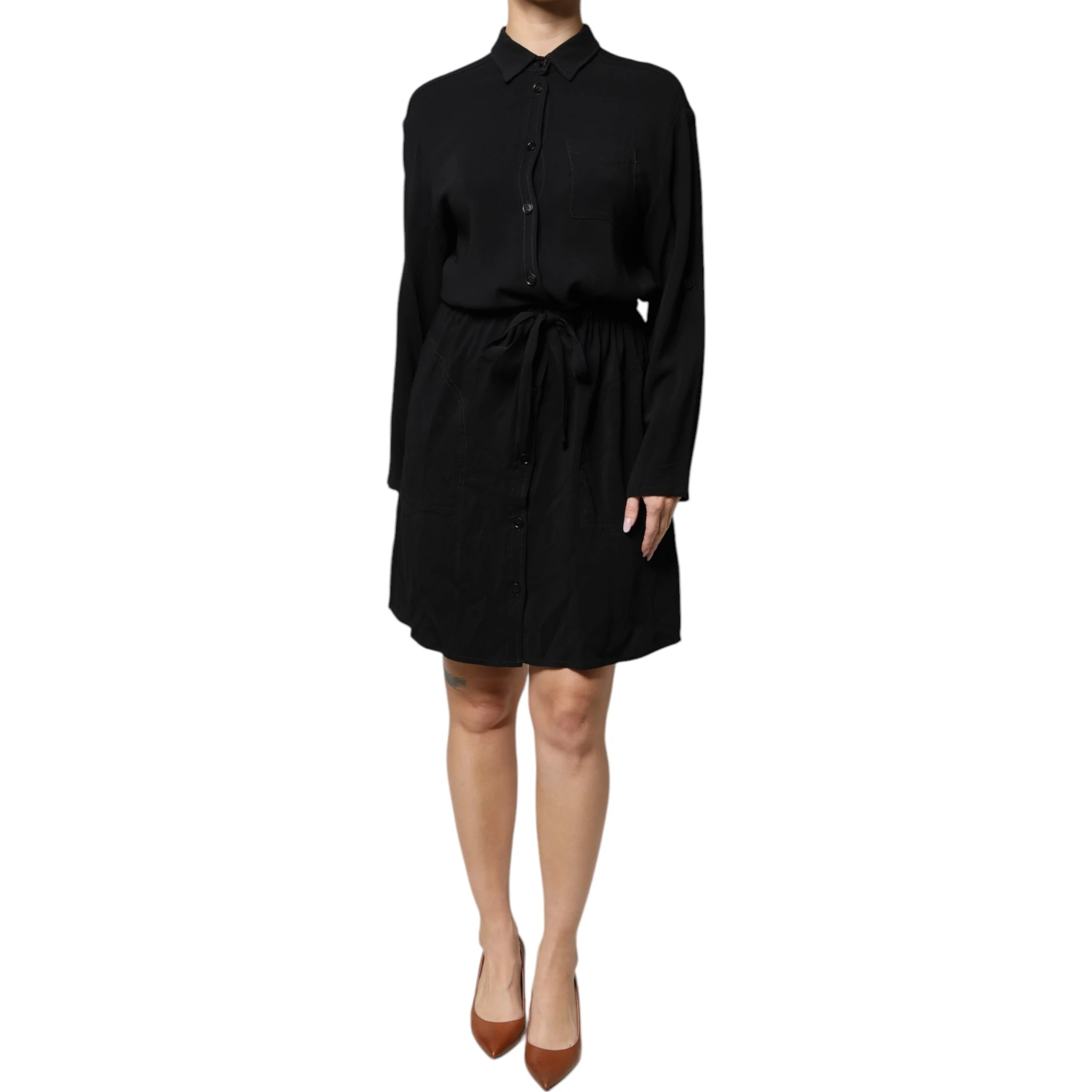 Black Viscose Long Sleeves A-line Mini Dress