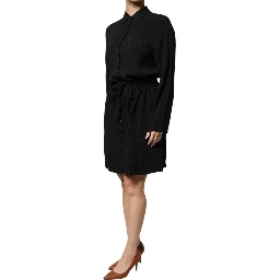 Black Viscose Long Sleeves A-line Mini Dress