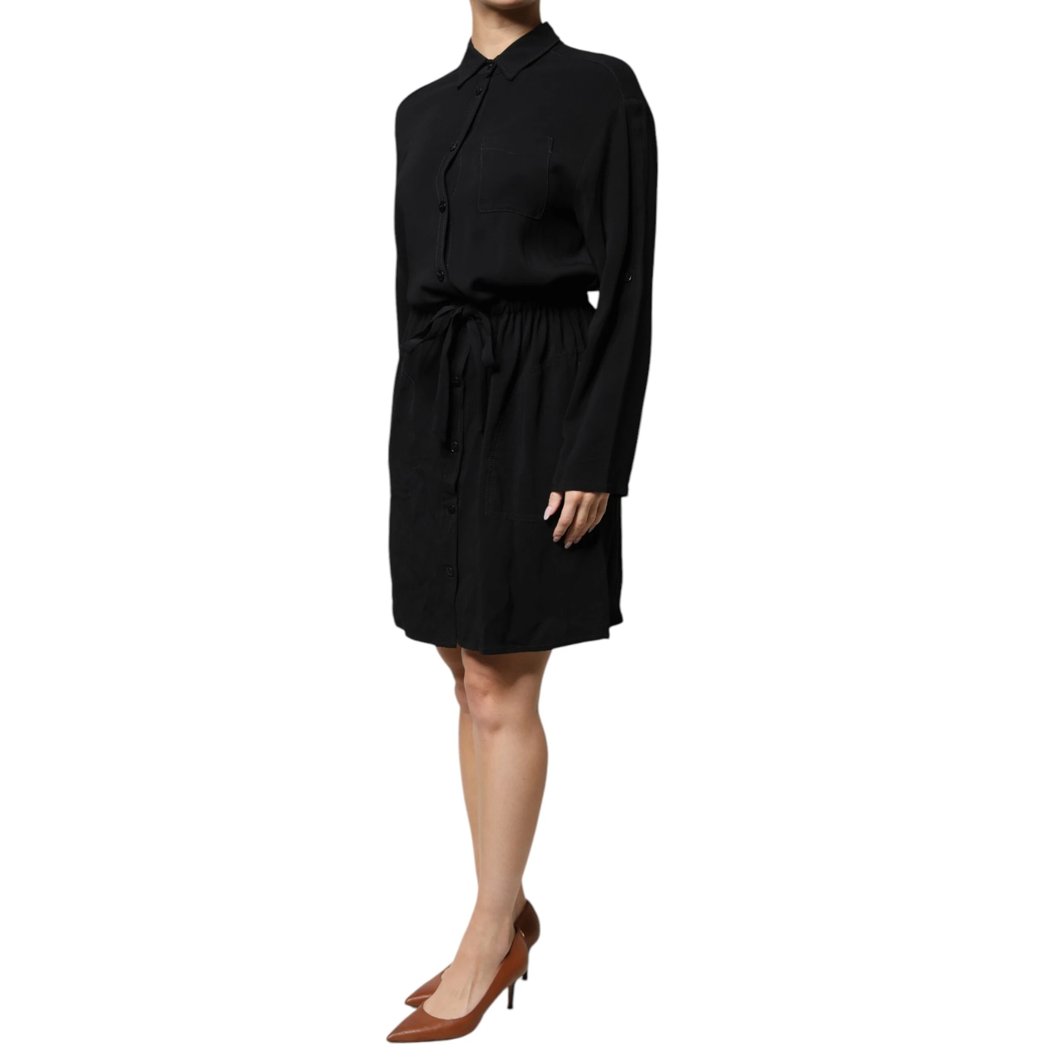Black Viscose Long Sleeves A-line Mini Dress