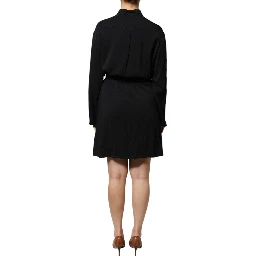 Black Viscose Long Sleeves A-line Mini Dress