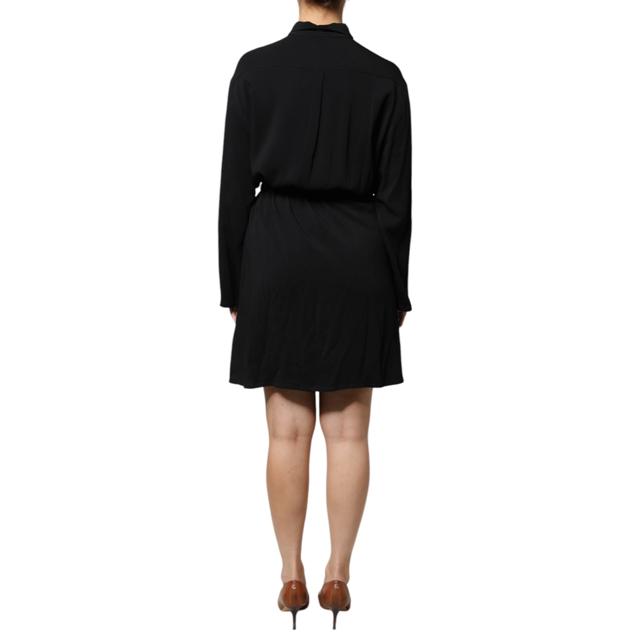 Black Viscose Long Sleeves A-line Mini Dress
