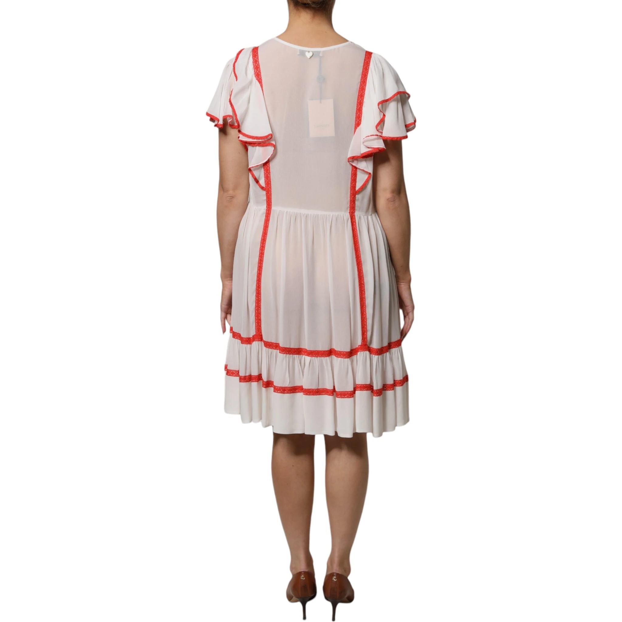 White Viscose Ruffle Sleeves A-line Pleated Mini Dress