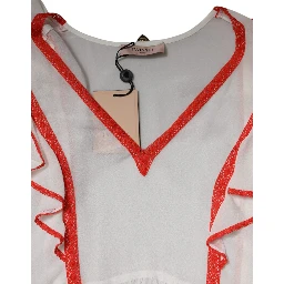 White Viscose Ruffle Sleeves A-line Pleated Mini Dress