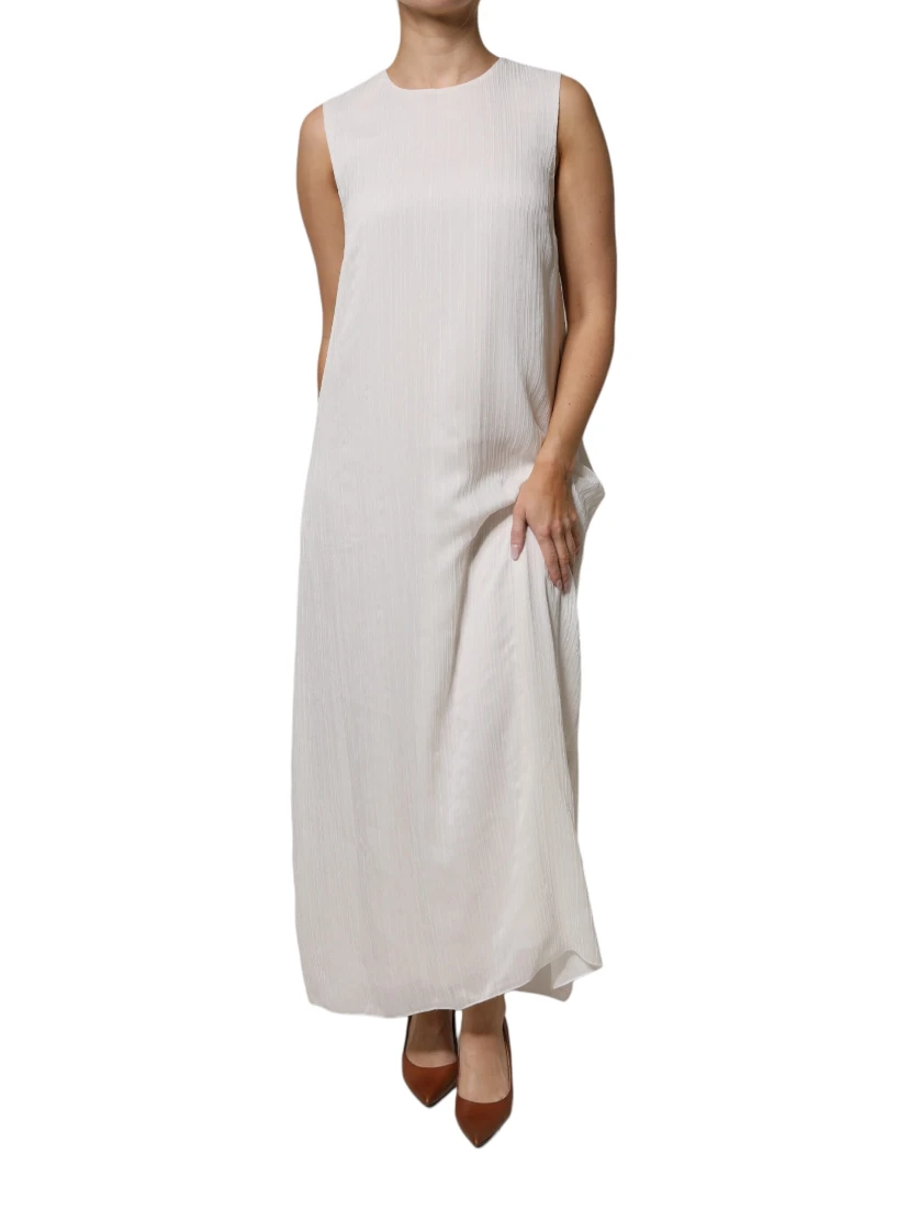 White Sleeveless Round Neck Shift Long Maxi Dress