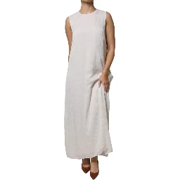 White Sleeveless Round Neck Shift Long Maxi Dress