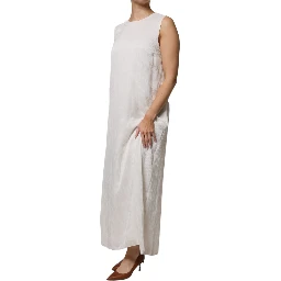 White Sleeveless Round Neck Shift Long Maxi Dress