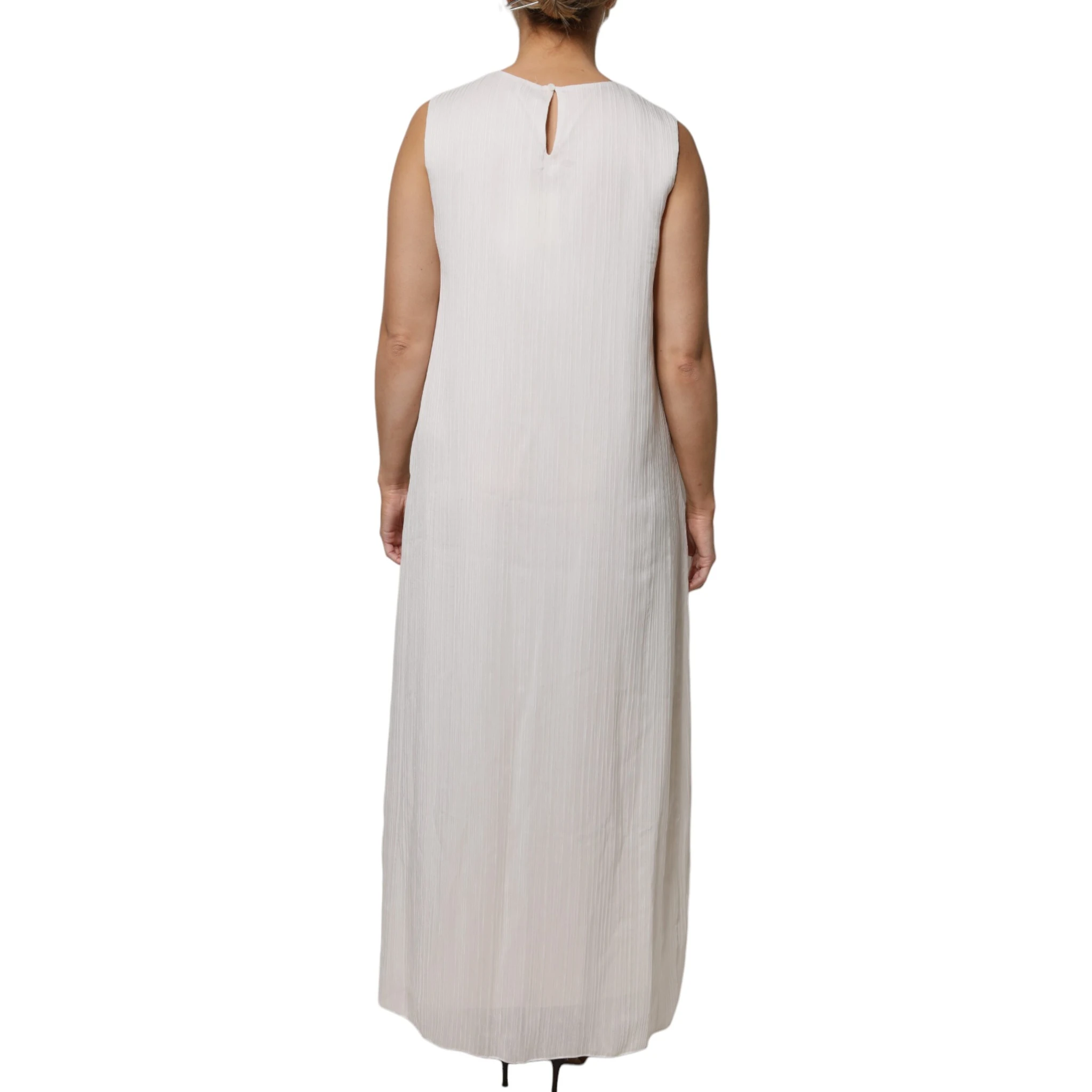 White Sleeveless Round Neck Shift Long Maxi Dress