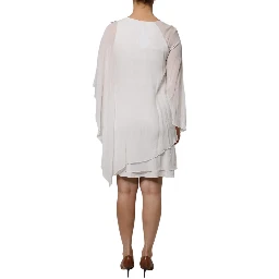 White Floral Embroidery Viscose Chiffon Shift Dress