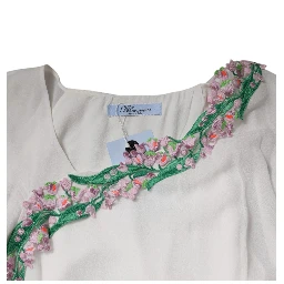 White Floral Embroidery Viscose Chiffon Shift Dress