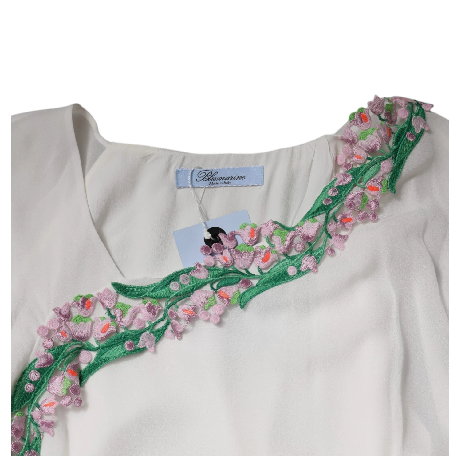 White Floral Embroidery Viscose Chiffon Shift Dress