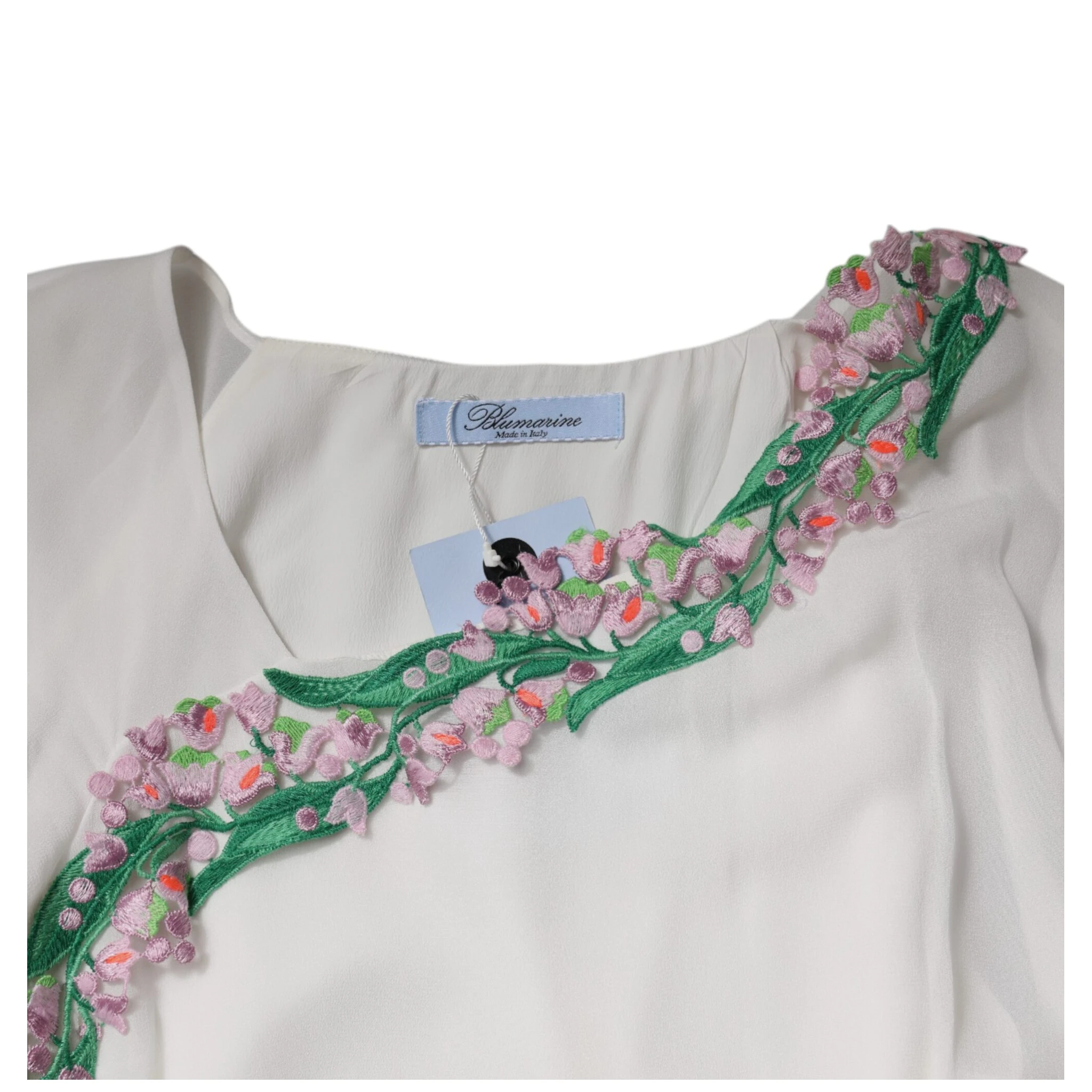 White Floral Embroidery Viscose Chiffon Shift Dress