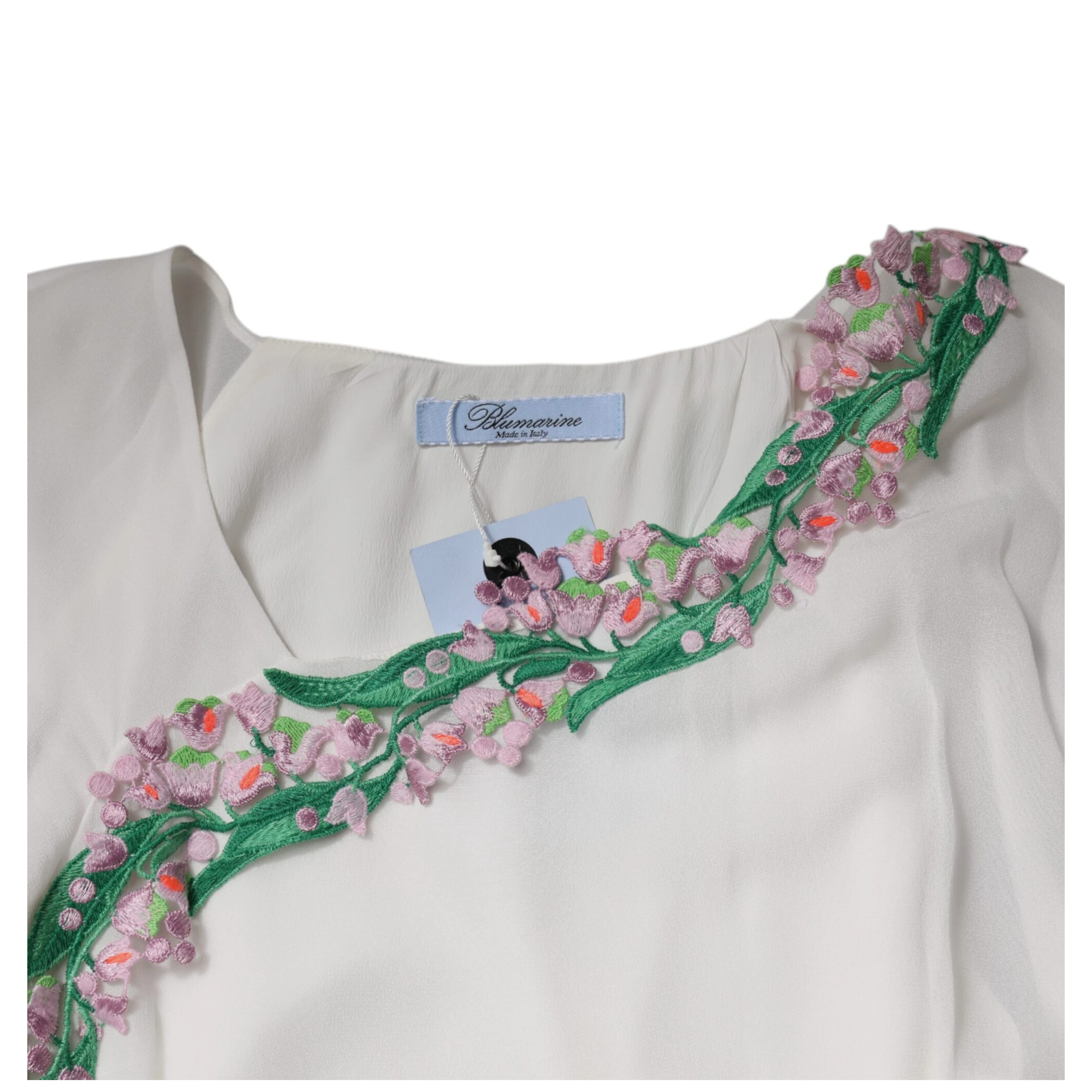White Floral Embroidery Viscose Chiffon Shift Dress
