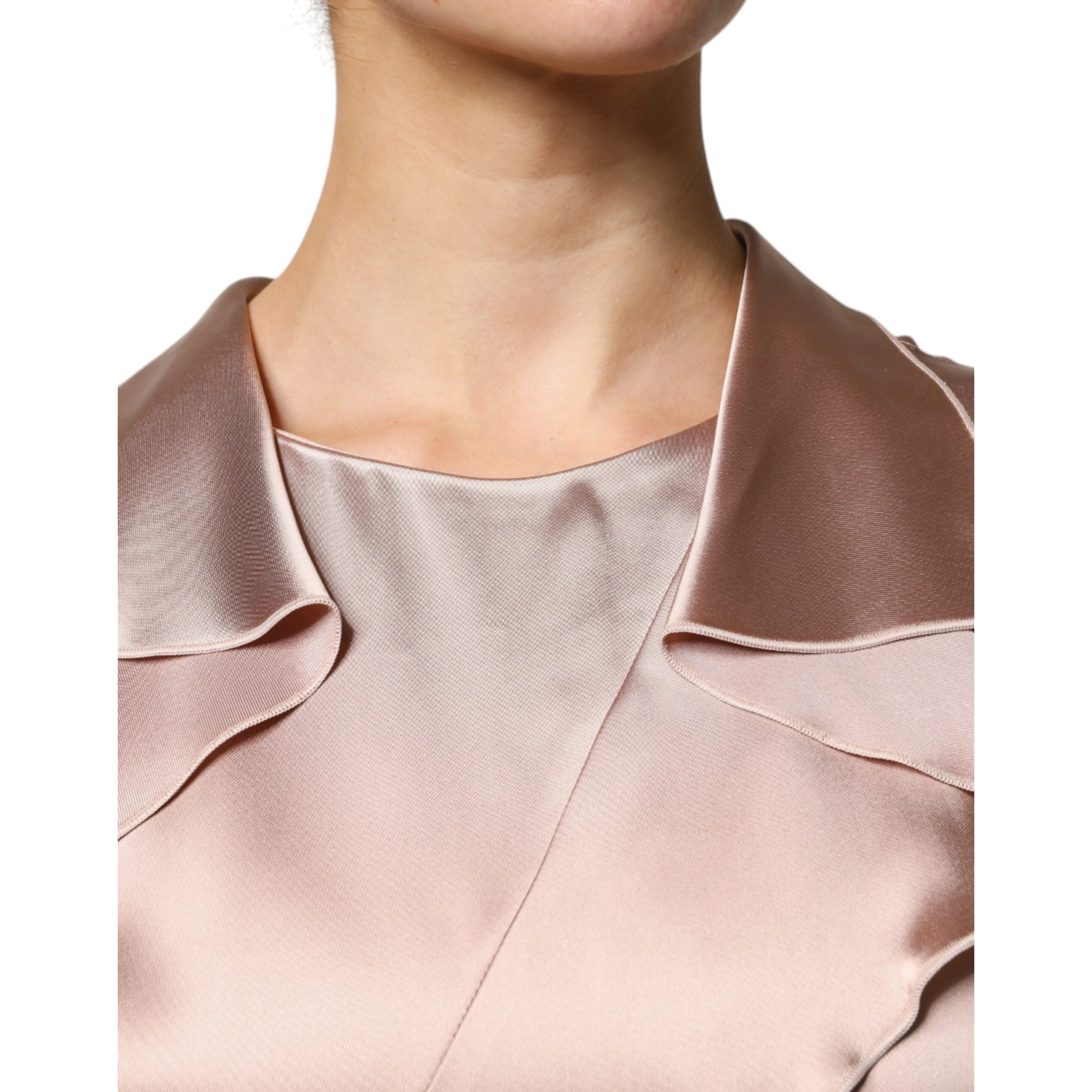 Pink Satin Long Sleeves Sheath Wrap Mini Dress