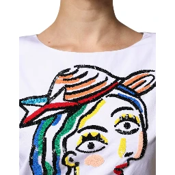 White Printed Viscose Sheath Mini Dress