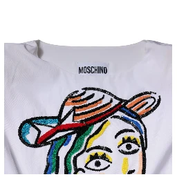 White Printed Viscose Sheath Mini Dress