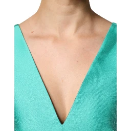 Green Satin Polyester Sleeveless V-neck Layered Dress