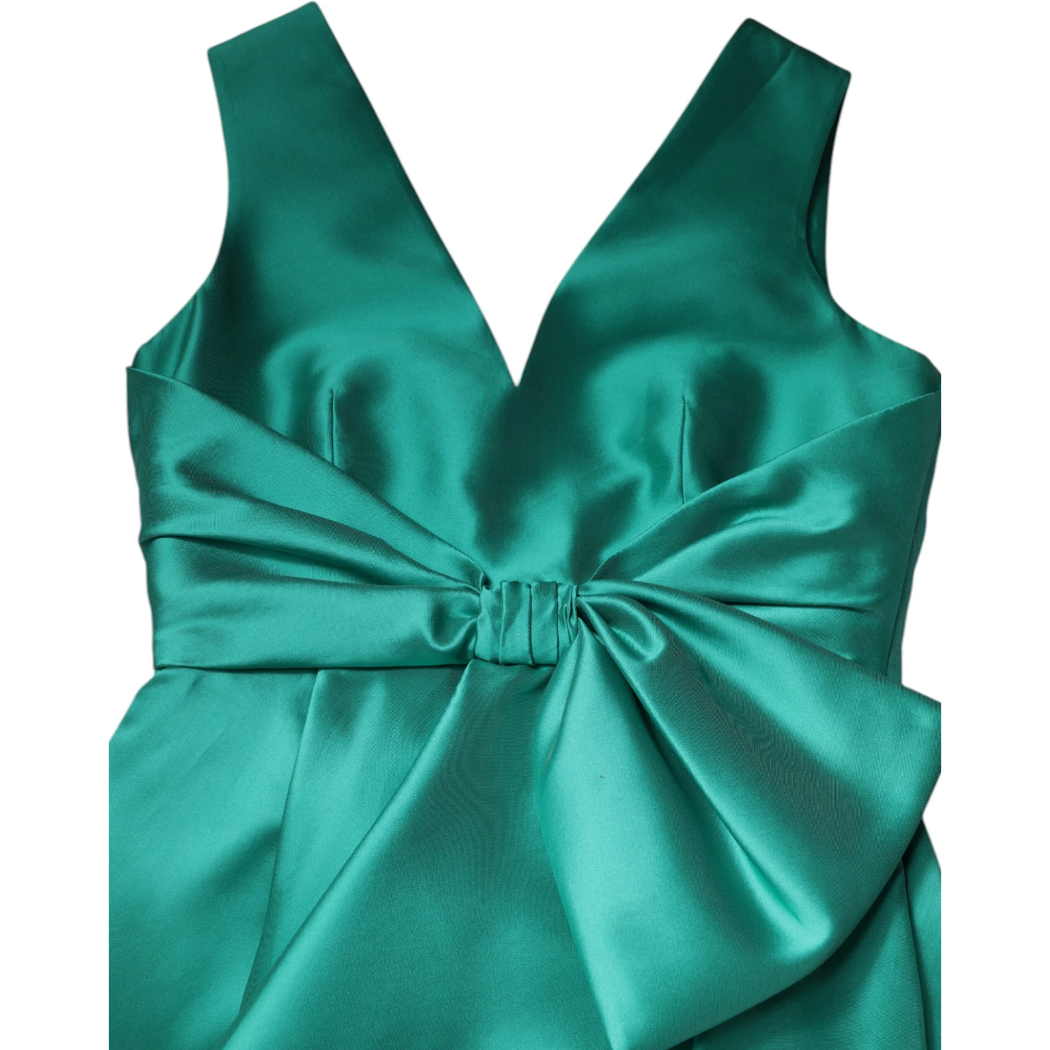 Green Satin Polyester Sleeveless V-neck Layered Dress