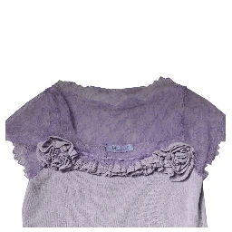 Purple Short Sleeves Floral Lace Trim A-line Midi Dress