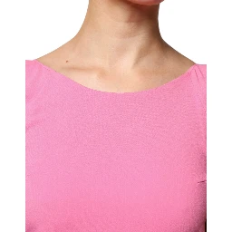 Pink Viscose Short Sleeves Backless Sheath Mini Dress