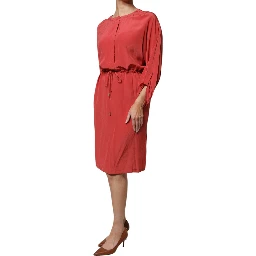 Red Long Sleeves Pencil Cut Drawstring Waist Dress