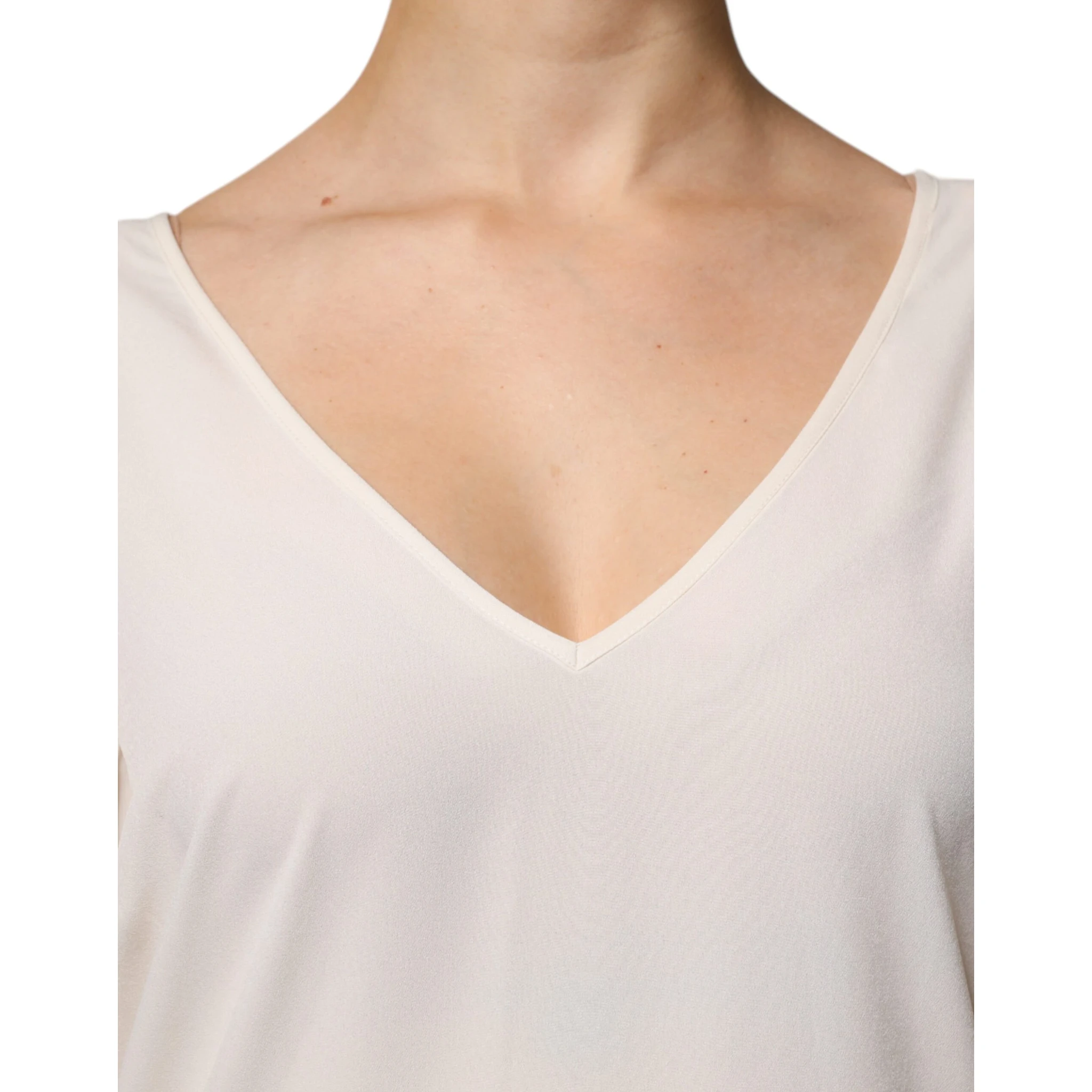 Off White Short Sleeves V-neck Shift Midi Dress