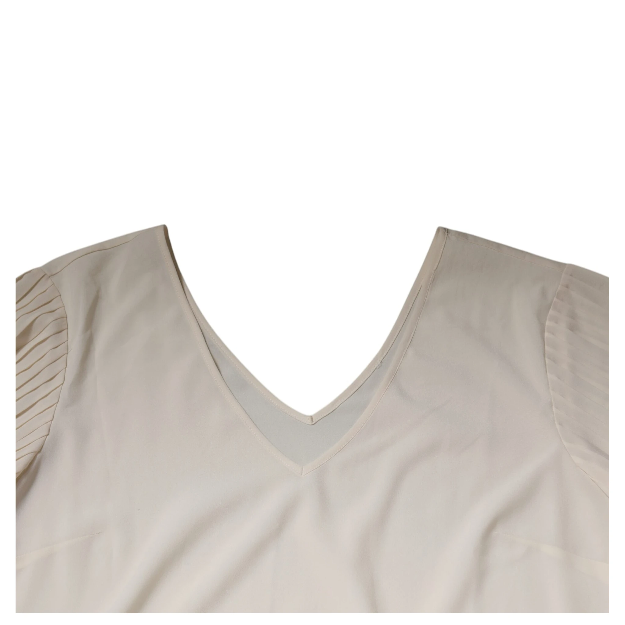 Off White Short Sleeves V-neck Shift Midi Dress