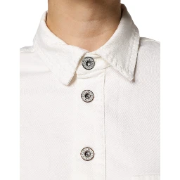 White Cotton Short Sleeves Button Down Romper Dress