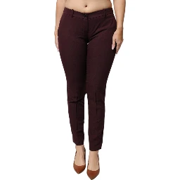 Maroon Mid Waist Tapered Skinny Dress Pants