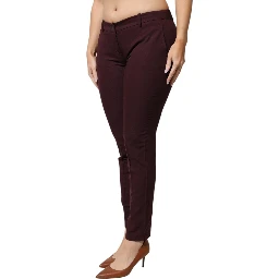 Maroon Mid Waist Tapered Skinny Dress Pants