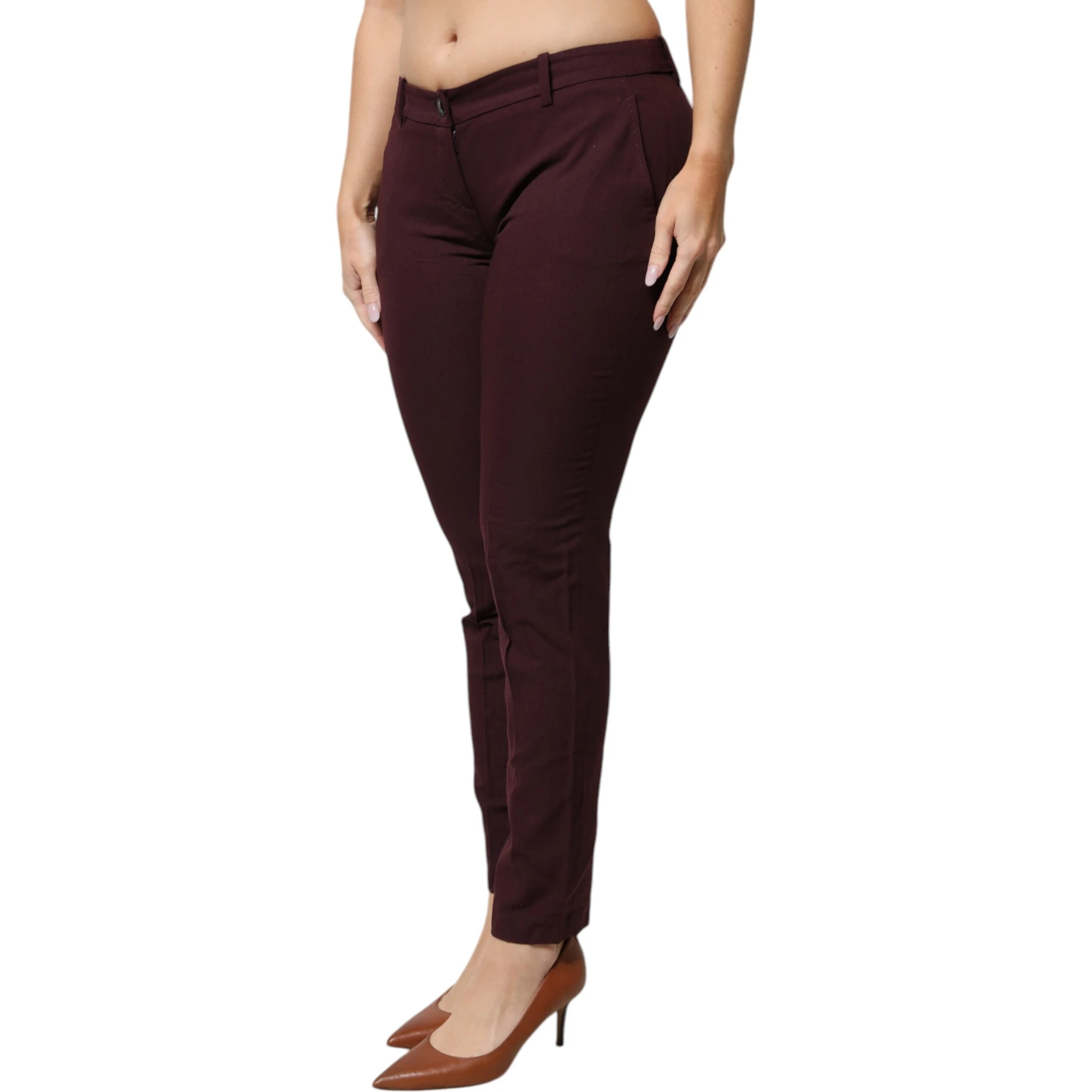 Maroon Mid Waist Tapered Skinny Dress Pants
