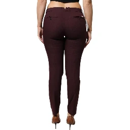 Maroon Mid Waist Tapered Skinny Dress Pants