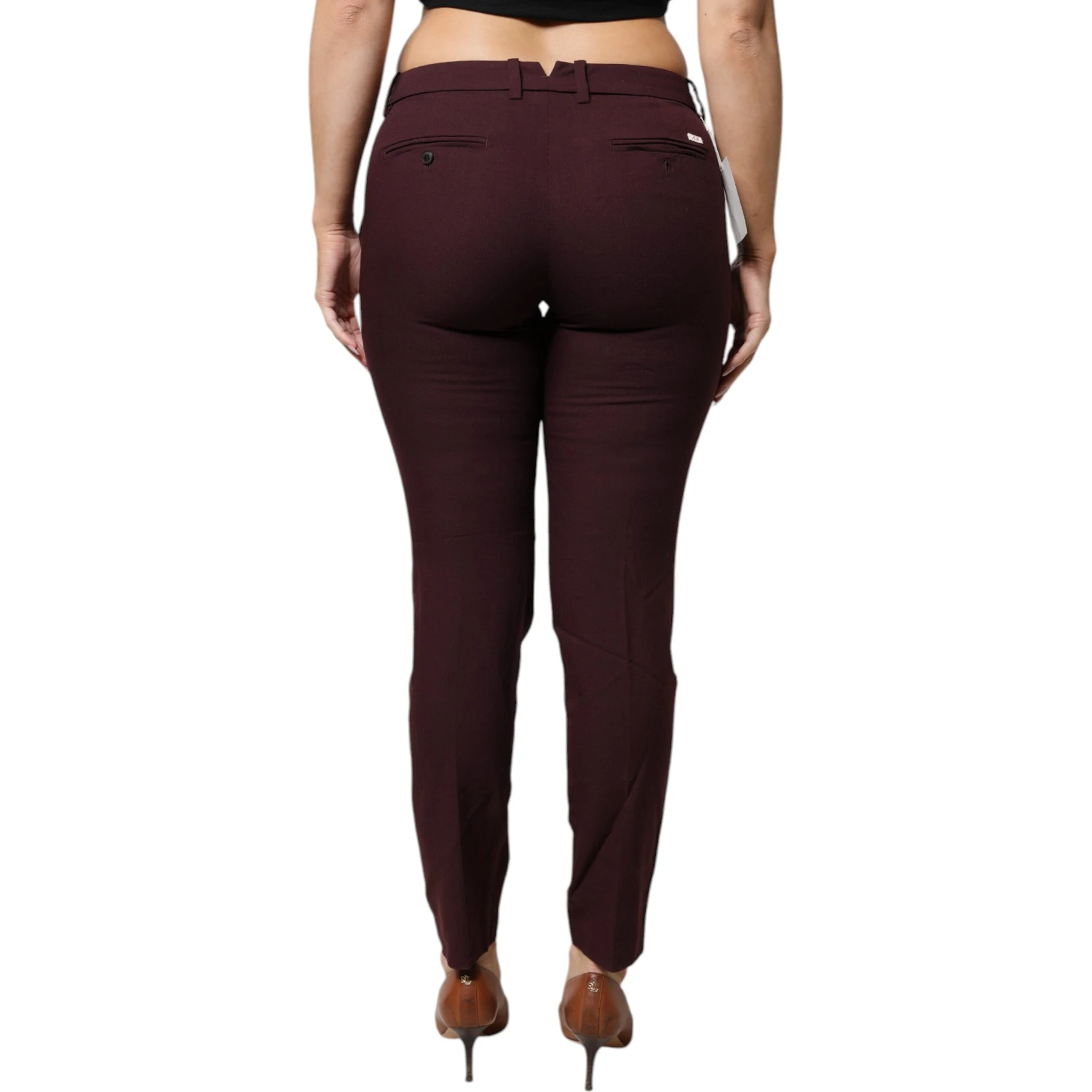 Maroon Mid Waist Tapered Skinny Dress Pants