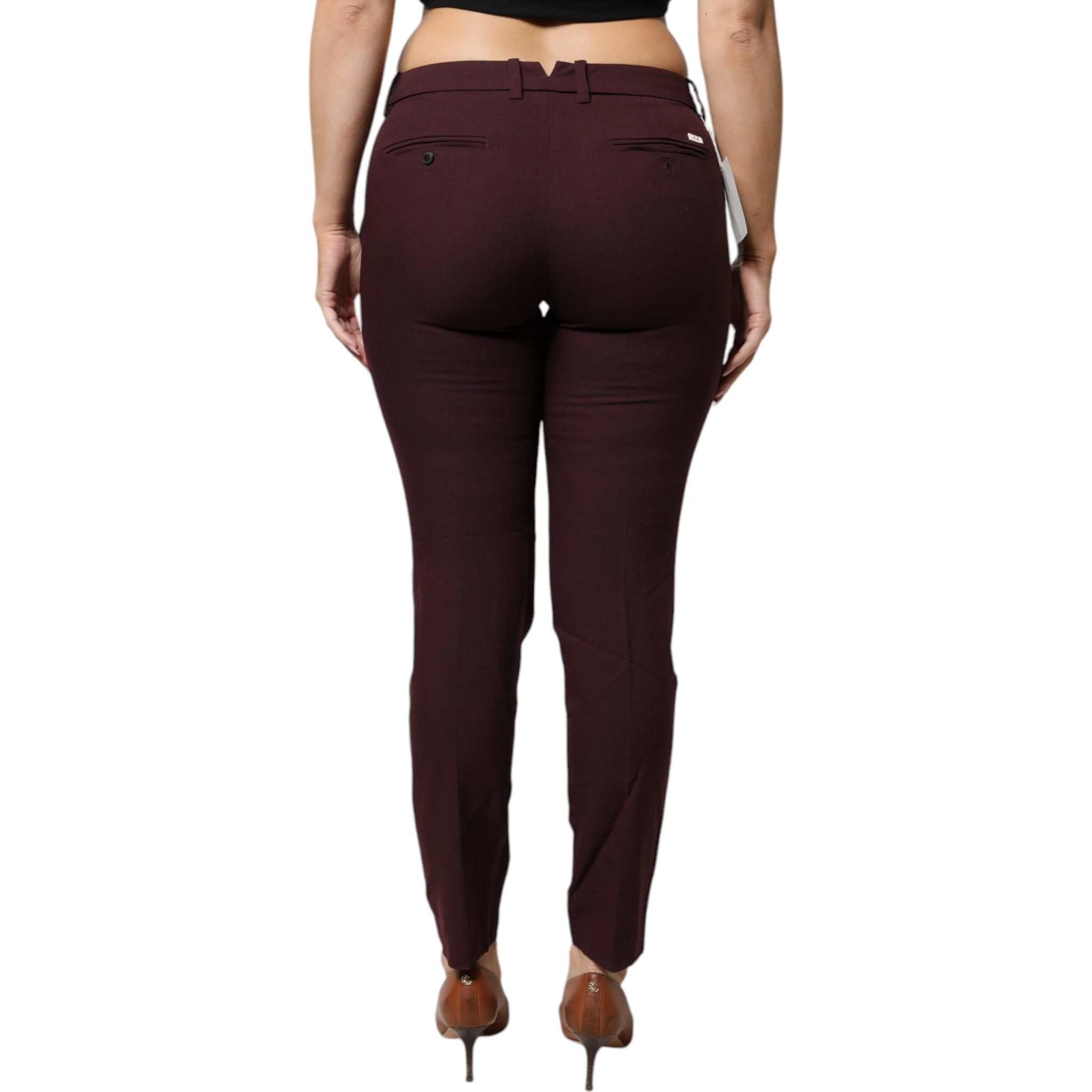 Maroon Mid Waist Tapered Skinny Dress Pants