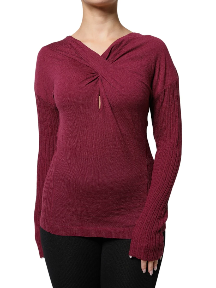 Maroon Jumper Keyhole Knit Pullover Sweater