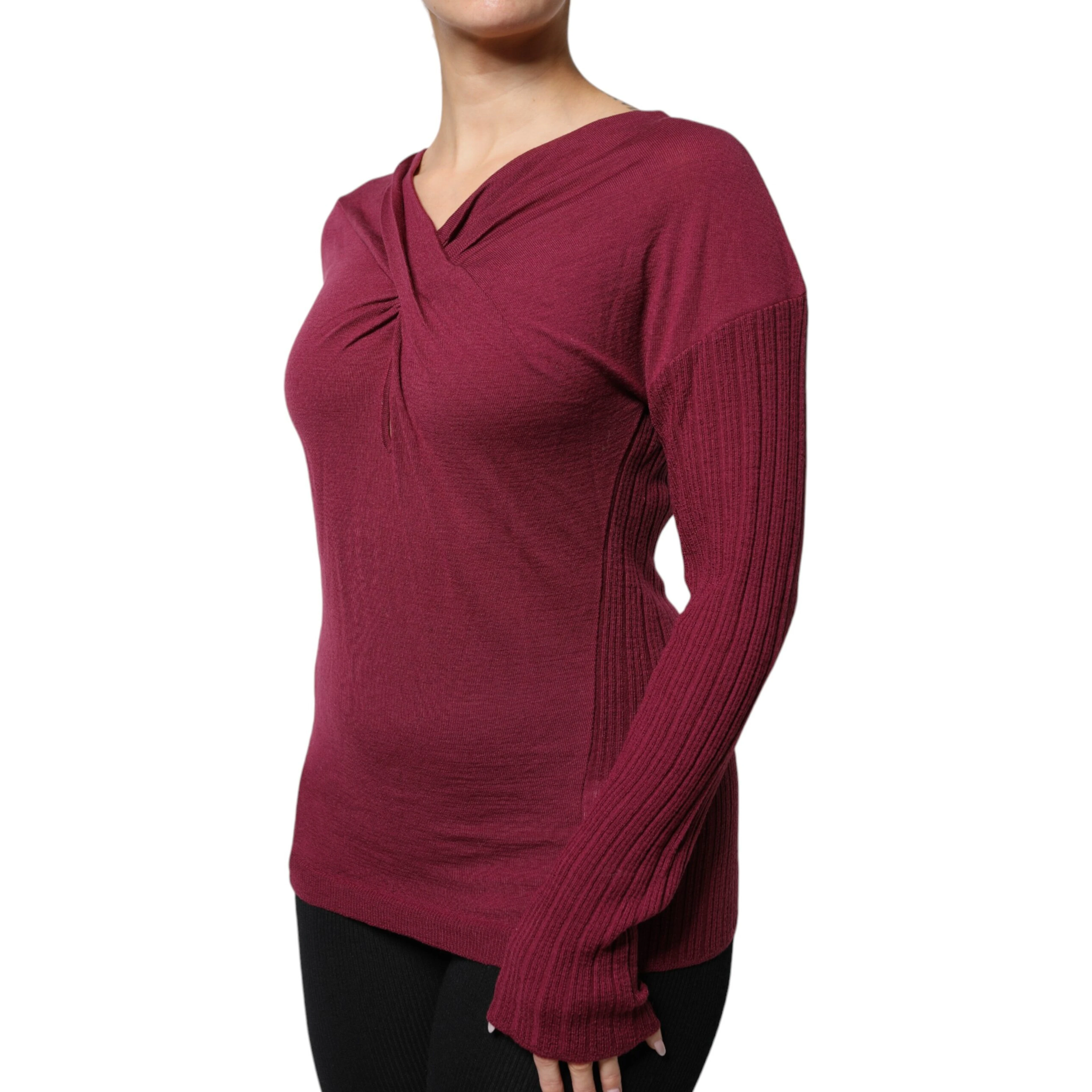 Maroon Jumper Keyhole Knit Pullover Sweater