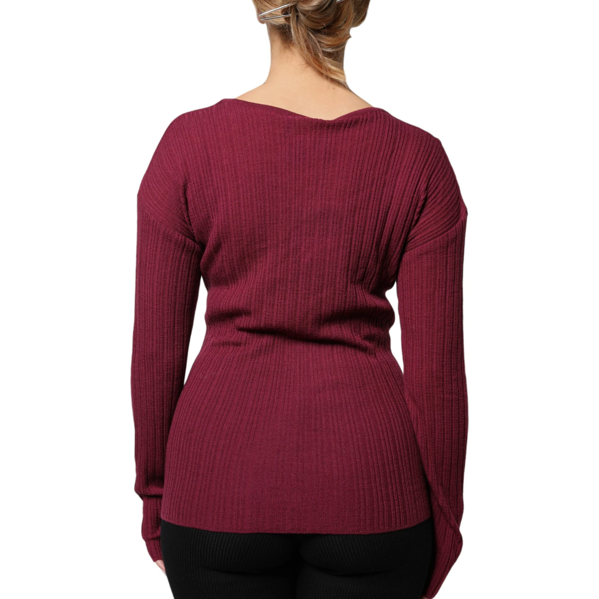 Maroon Jumper Keyhole Knit Pullover Sweater